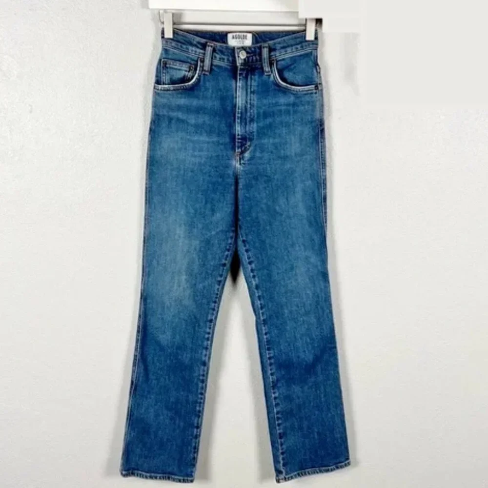 AGOLDE Pinch Waist High Rise Straight Jeans Size 24 Distressed Denim - Picture 2 of 5